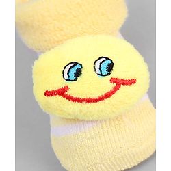 Cute Walk by Babyhug Ankle Length Sock Shoes with Stripes & Smiley Applique - Yellow