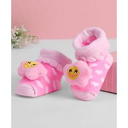Cute Walk by Babyhug Ankle Length Sock Shoes with Heart Design & Star Applique - Pink
