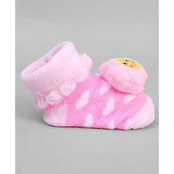 Cute Walk by Babyhug Ankle Length Sock Shoes with Heart Design & Star Applique - Pink