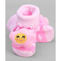 Cute Walk by Babyhug Ankle Length Sock Shoes with Heart Design & Star Applique - Pink