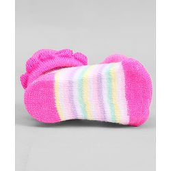 Cute Walk by Babyhug Ankle Length Sock Shoes with Stripes & Fruit Applique - Pink