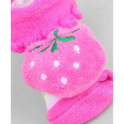 Cute Walk by Babyhug Ankle Length Sock Shoes with Stripes & Fruit Applique - Pink