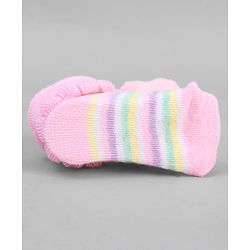 Cute Walk by Babyhug Ankle Length Sock Shoes with Stripes & Kitty Applique - Pink