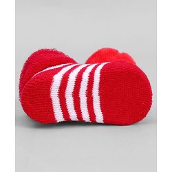 Cute Walk by Babyhug Ankle Length Sock Shoes with Stripes & Ladybug Applique - Red