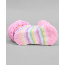 Cute Walk by Babyhug Ankle Length Sock Shoes with Stripes & Heart Applique - Pink