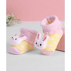 Cute Walk by Babyhug Ankle Length Sock Shoes with Stripes & Bunny Applique - Pink
