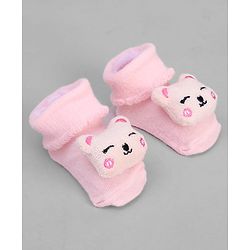 Cute Walk by Babyhug Ankle Length Sock Shoes with Bear Applique - Pink