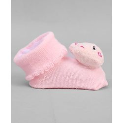 Cute Walk by Babyhug Ankle Length Sock Shoes with Bear Applique - Pink