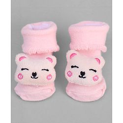 Cute Walk by Babyhug Ankle Length Sock Shoes with Bear Applique - Pink