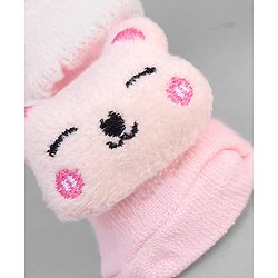 Cute Walk by Babyhug Ankle Length Sock Shoes with Bear Applique - Pink