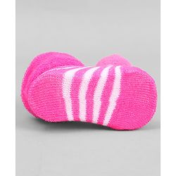 Cute Walk by Babyhug Ankle Length Sock Shoes with Stripes & Applique - Dark Pink
