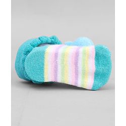 Cute Walk by Babyhug Ankle Length Sock Shoes with Stripes & Frog Applique - Turquoise