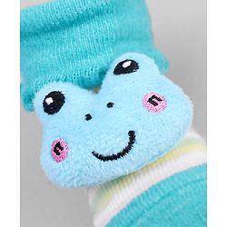 Cute Walk by Babyhug Ankle Length Sock Shoes with Stripes & Frog Applique - Turquoise