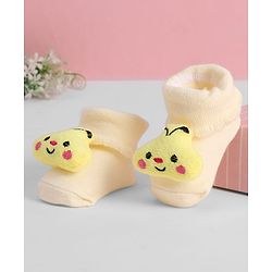 Cute Walk by Babyhug Ankle Length Sock Shoes with Bunny Applique - Cream