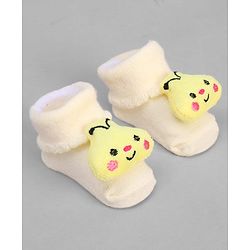 Cute Walk by Babyhug Ankle Length Sock Shoes with Bunny Applique - Cream