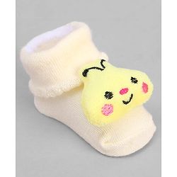 Cute Walk by Babyhug Ankle Length Sock Shoes with Bunny Applique - Cream