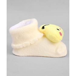 Cute Walk by Babyhug Ankle Length Sock Shoes with Bunny Applique - Cream