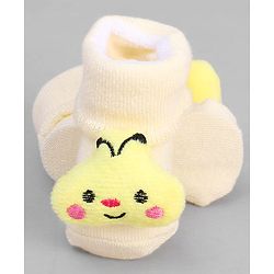 Cute Walk by Babyhug Ankle Length Sock Shoes with Bunny Applique - Cream