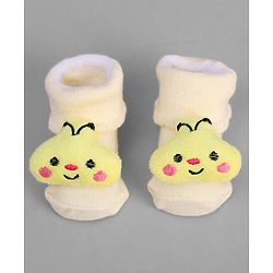 Cute Walk by Babyhug Ankle Length Sock Shoes with Bunny Applique - Cream