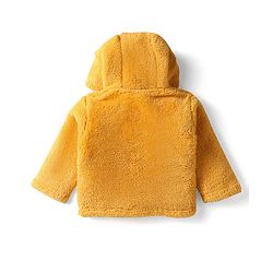 Babyhug Sherpa Fur Knit Full Sleeves Hooded Winter Fur Jacket With Ear Applique - Yellow