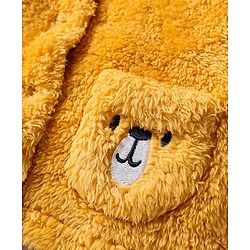 Babyhug Sherpa Fur Knit Full Sleeves Hooded Winter Fur Jacket With Ear Applique - Yellow