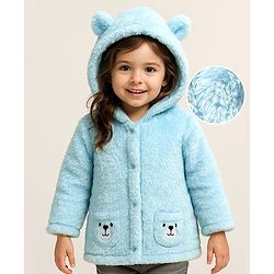 Babyhug Sherpa Fur Knit Full Sleeves Hooded Winter Fur Jacket With Ear Applique - Yellow