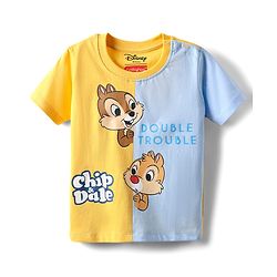 Babyhug Disney Single Jersey Knit Half Sleeves Cut & Sew T-Shirt with Chip N Dale Graphics - Yellow & Light Blue