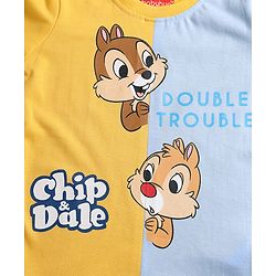 Babyhug Disney Single Jersey Knit Half Sleeves Cut & Sew T-Shirt with Chip N Dale Graphics - Yellow & Light Blue