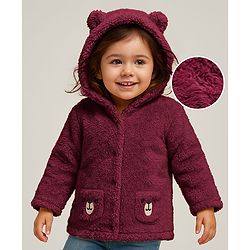Babyhug Sherpa Fur Knit Full Sleeves Hooded Winter Fur Jacket With Ear Applique - Yellow