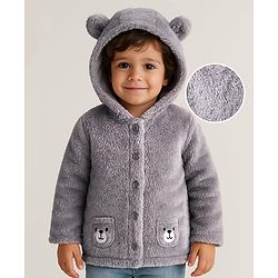 Babyhug Sherpa Fur Knit Full Sleeves Hooded Winter Fur Jacket With Ear Applique - Yellow