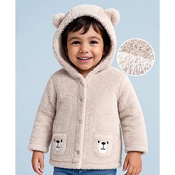Babyhug Sherpa Fur Knit Full Sleeves Hooded Winter Fur Jacket With Ear Applique - Yellow