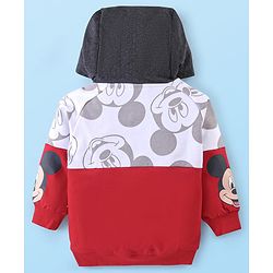 Babyhug Disney Terry Knit  Drop Shoulder Full Sleeves  Hooded Sweatshirt with Mickey Mouse Graphics & Kangaroo Pocket  - Red White & Grey