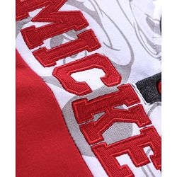 Babyhug Disney Terry Knit  Drop Shoulder Full Sleeves  Hooded Sweatshirt with Mickey Mouse Graphics & Kangaroo Pocket  - Red White & Grey