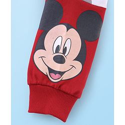 Babyhug Disney Terry Knit  Drop Shoulder Full Sleeves  Hooded Sweatshirt with Mickey Mouse Graphics & Kangaroo Pocket  - Red White & Grey