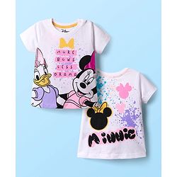 Babyhug Disney Single Jersey Knit Half Sleeves T-Shirt with Front & Back Minnie and Friends Graphic - White