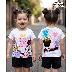 Babyhug Disney Single Jersey Knit Half Sleeves T-Shirt with Front & Back Minnie and Friends Graphic - White