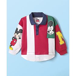 Babyhug Disney Terry Knit Full Sleeves Polo Neck Sweatshirt With Micky Mouse Graphics - Multi Colour