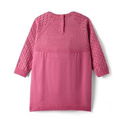 Babyhug Sweater Knit Full Raglan Sleeves Knee Length Solid Coloured Woollen Dress With Bow Applique - Pink
