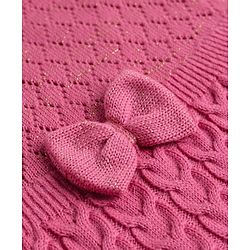 Babyhug Sweater Knit Full Raglan Sleeves Knee Length Solid Coloured Woollen Dress With Bow Applique - Pink