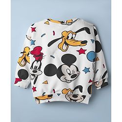 Babyhug DisneyÂ Terry Knit Drop Shoulder Oversized Full Sleeves Sweatshirt With Mickey & Friends Print & Badge Detailing - White