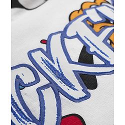 Babyhug DisneyÂ Terry Knit Drop Shoulder Oversized Full Sleeves Sweatshirt With Mickey & Friends Print & Badge Detailing - White