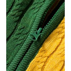 Babyhug Knit Full Sleeves Front Open Hooded Sweater with Color Block Design & Adventure Patch - Red Green & Yellow