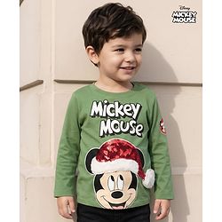 Babyhug Disney Single Jersey Knit Full Sleeves T-Shirt with Mickey Mouse Graphics & Sequin Badge Detailing - Green