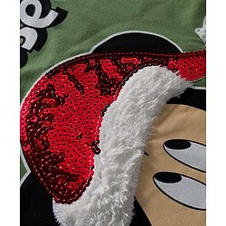 Babyhug Disney Single Jersey Knit Full Sleeves T-Shirt with Mickey Mouse Graphics & Sequin Badge Detailing - Green