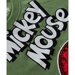 Babyhug Disney Single Jersey Knit Full Sleeves T-Shirt with Mickey Mouse Graphics & Sequin Badge Detailing - Green