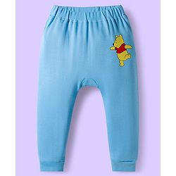 Babyhug Disney Interlock Knit Full Length Diaper Leggings with Winnie the Pooh Graphics & Stripes Pack of 3 - White & Light Blue