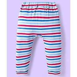 Babyhug Disney Interlock Knit Full Length Diaper Leggings with Winnie the Pooh Graphics & Stripes Pack of 3 - White & Light Blue
