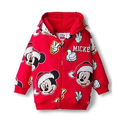 Babyhug Disney 100% Cotton Drop Shoulder Front Open Hooded Full Sleeves Sweatjacket With Mickey Mouse Print - Red