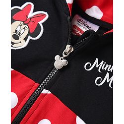 Babyhug Disney Terry Knit Full Sleeves Hooded Sweatjacket With Minnie Mouse Graphics & Bow Applique - Red & Black