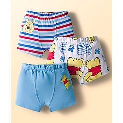 Babyhug Disney Single Jersey Knit Trunks with Winnie the Pooh Graphics Pack of 3 - White & Light Blue